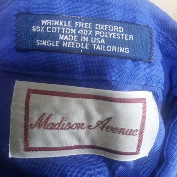 Madison Avenue Men's Button Up Short Sleeve Shirt Royal Blue Made in Size 17 1/2 - Picture 6 of 9